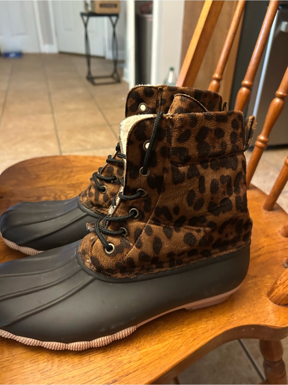 Women's Leopard-Print Waterproof Duck Boots - Brown/Black